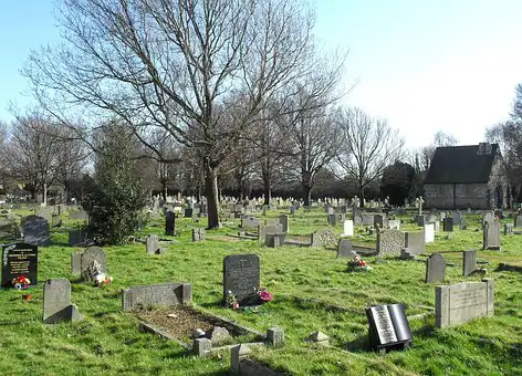 Cemetery in England with english headstones style